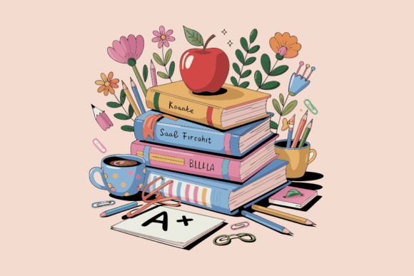 Back to School Design Stack of Books: Graphics & Crafts for Real Publishing